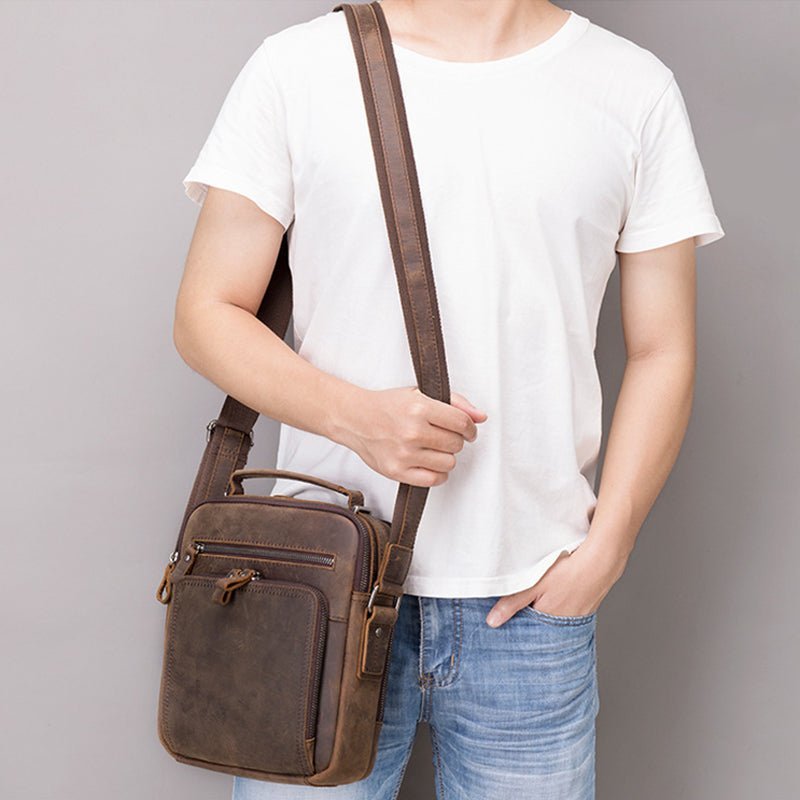 Men’s Full Grain Leather Retro Crossbody Satchel Messenger Bag