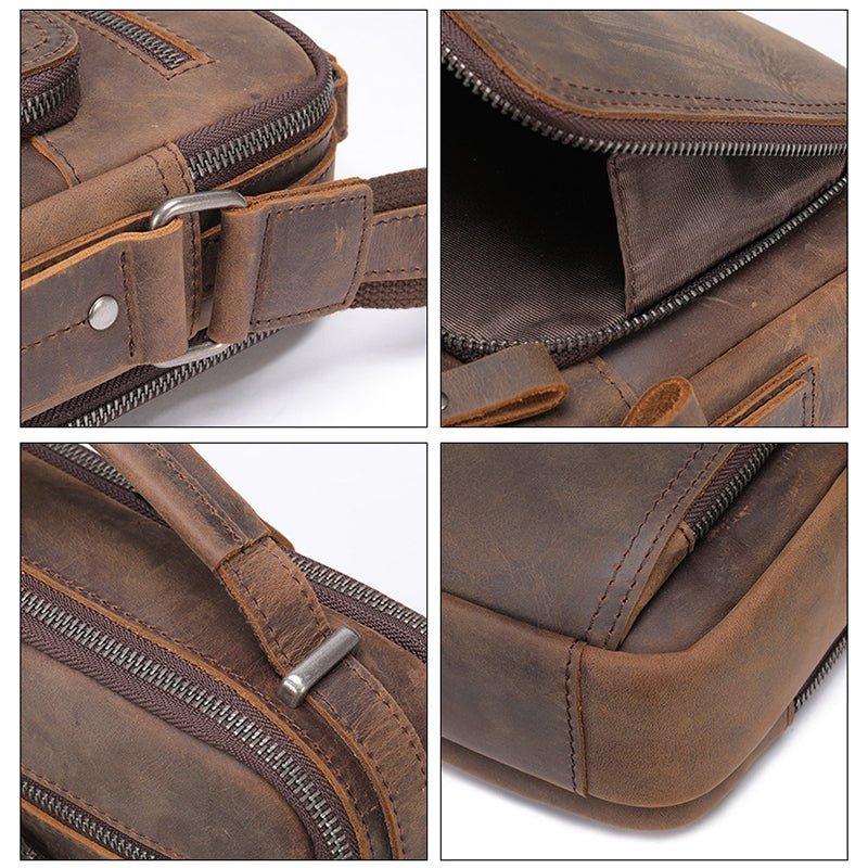 Men’s Full Grain Leather Retro Crossbody Satchel Messenger Bag - Image 10