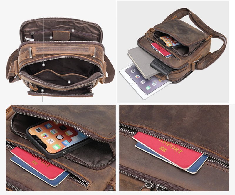 Men’s Full Grain Leather Retro Crossbody Satchel Messenger Bag - Image 3