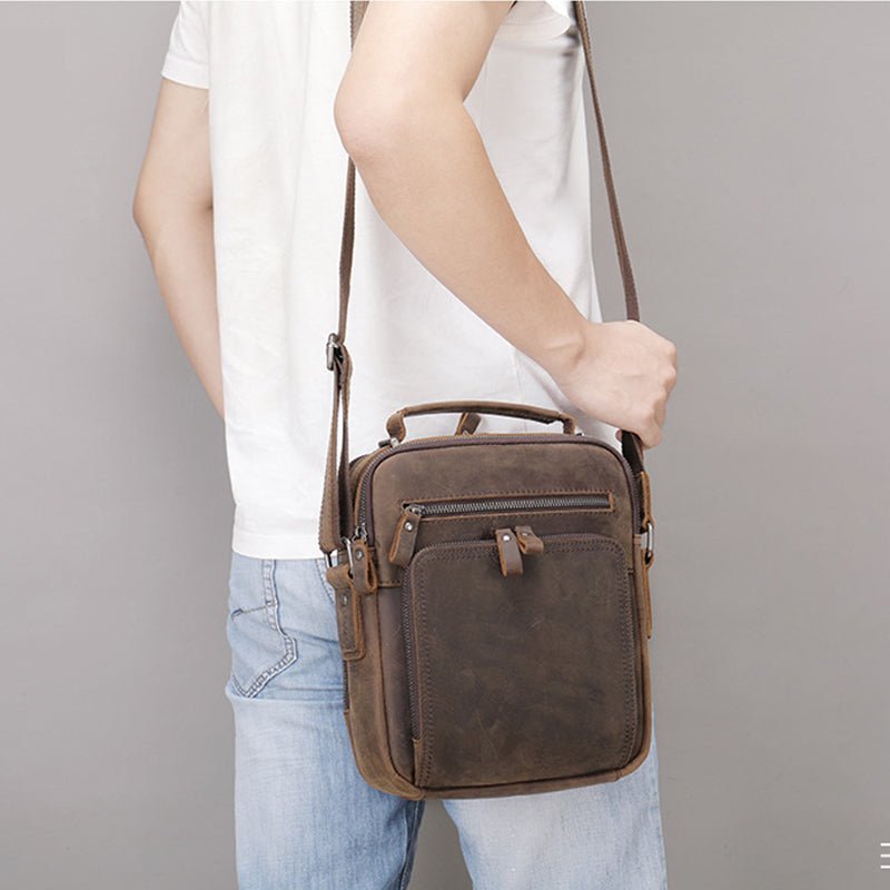 Men’s Full Grain Leather Retro Crossbody Satchel Messenger Bag - Image 4