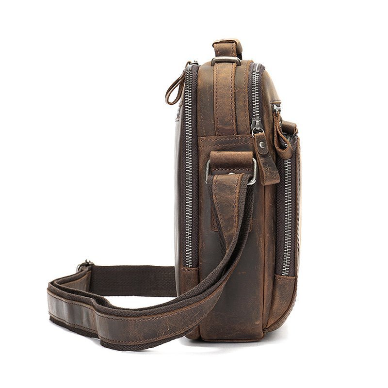 Men’s Full Grain Leather Retro Crossbody Satchel Messenger Bag - Image 8