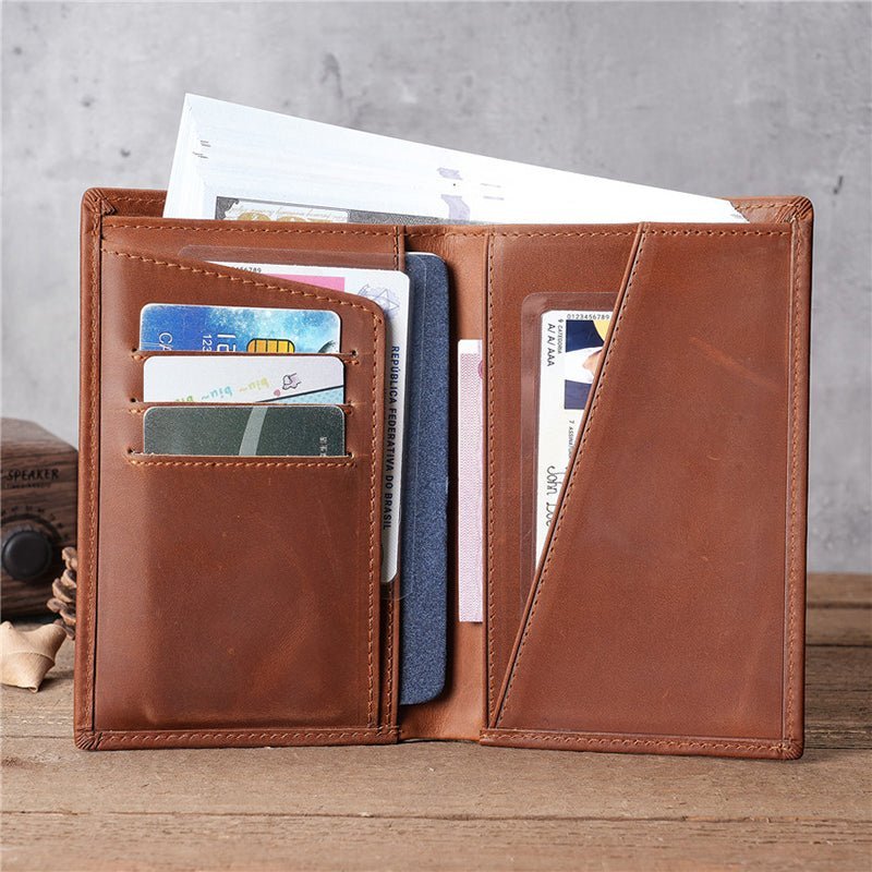 Full Grain Leather RFID Passport Wallet, Retro Bifold Card Holder - Image 2