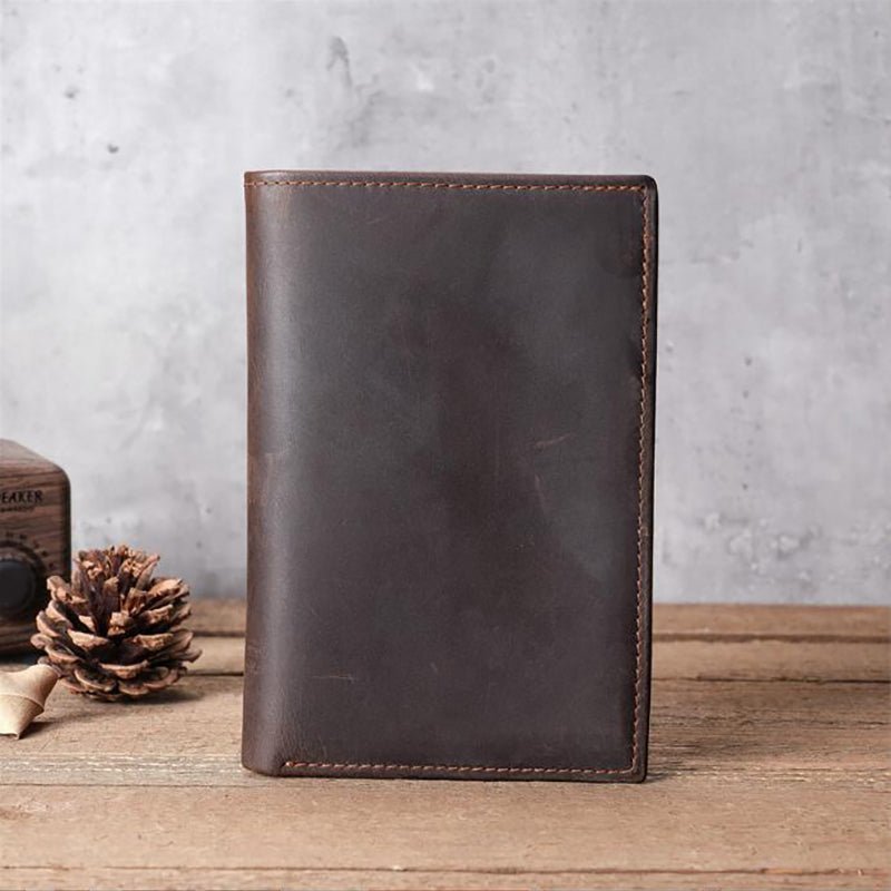 Full Grain Leather RFID Passport Wallet, Retro Bifold Card Holder - Image 3