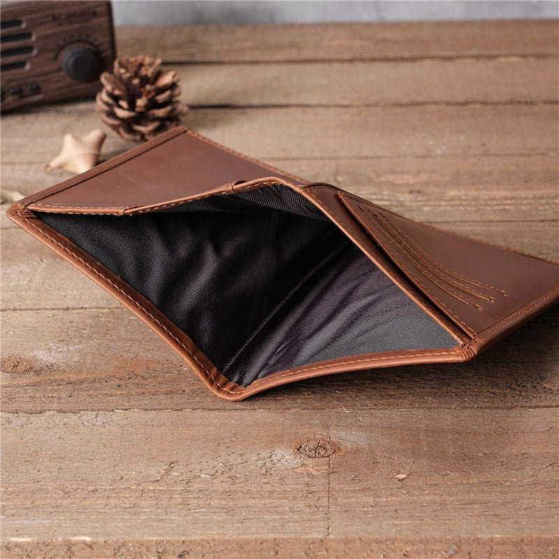 Full Grain Leather RFID Passport Wallet, Retro Bifold Card Holder - Image 5
