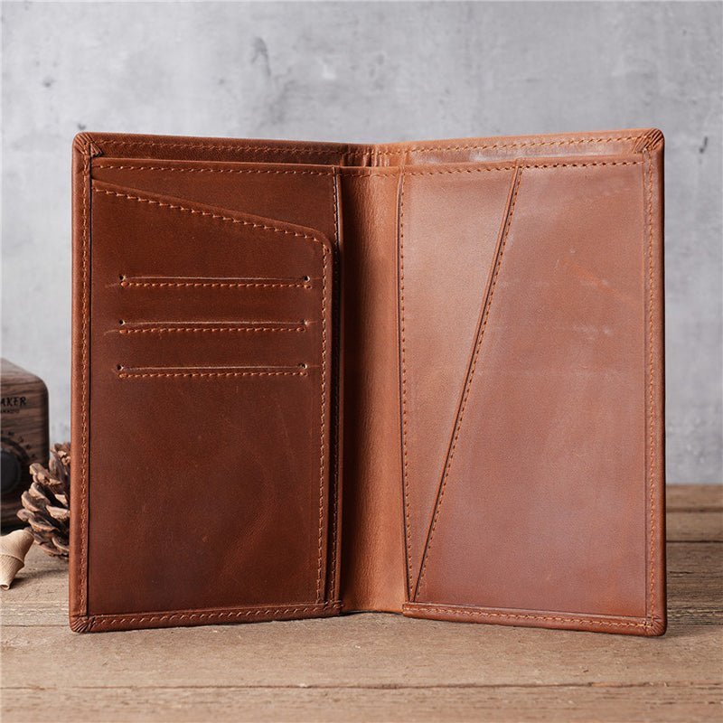 Full Grain Leather RFID Passport Wallet, Retro Bifold Card Holder - Image 6