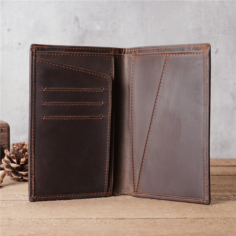 Full Grain Leather RFID Passport Wallet, Retro Bifold Card Holder - Image 7