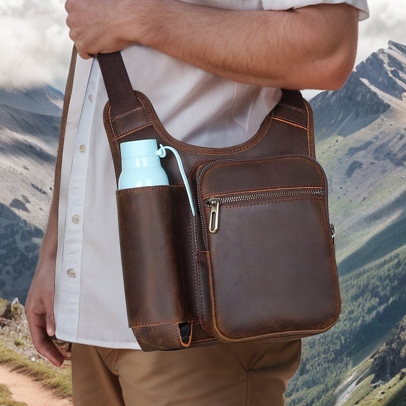 Vintage Full Grain Leather Crossbody Bag for Men – Tactical Satchel