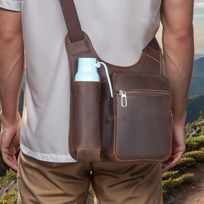 Vintage Full Grain Leather Crossbody Bag for Men – Tactical Satchel - Image 2