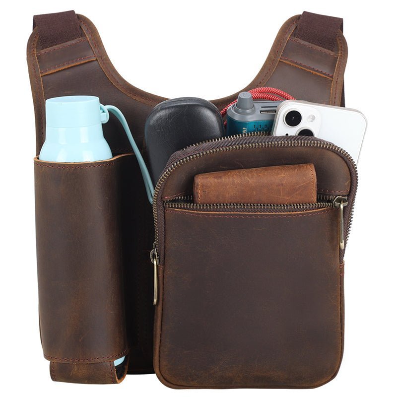 Vintage Full Grain Leather Crossbody Bag for Men – Tactical Satchel - Image 3