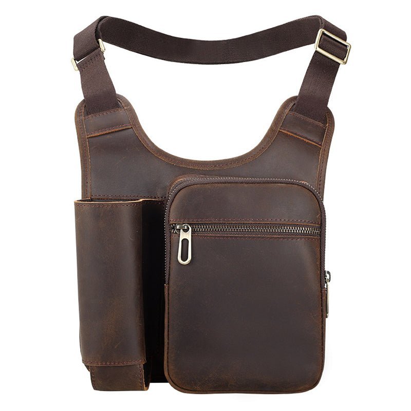 Vintage Full Grain Leather Crossbody Bag for Men – Tactical Satchel - Image 4