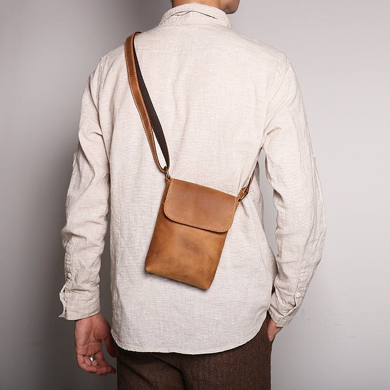 Handmade Full-Grain Leather Crossbody Satchel for Men – Genuine Shoulder Bag