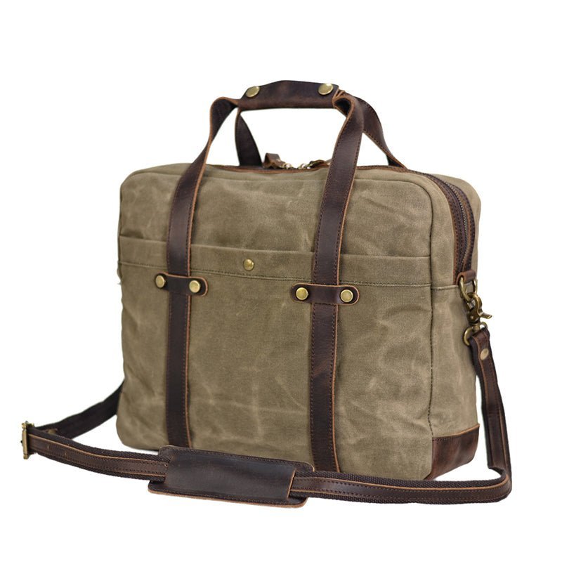 Waxed Canvas Messenger Bag – Leather Laptop & Crossbody Briefcase for Men