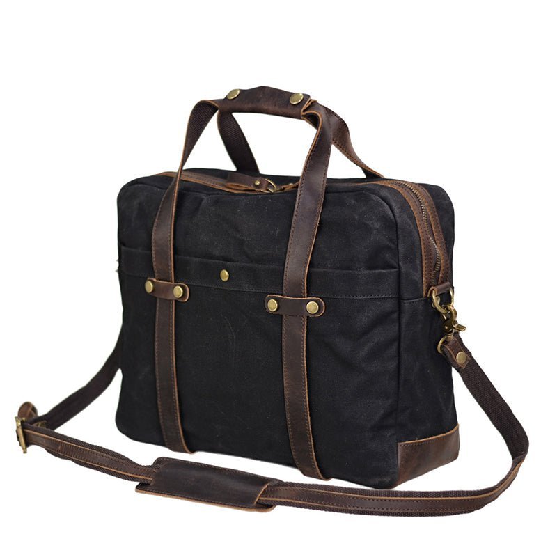 Waxed Canvas Messenger Bag – Leather Laptop & Crossbody Briefcase for Men - Image 2