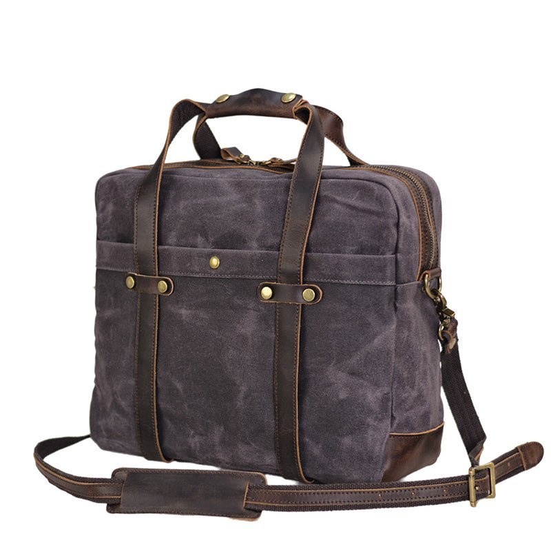 Waxed Canvas Messenger Bag – Leather Laptop & Crossbody Briefcase for Men - Image 3