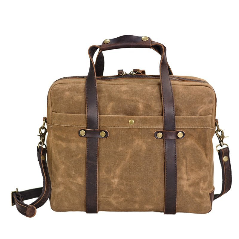 Waxed Canvas Messenger Bag – Leather Laptop & Crossbody Briefcase for Men - Image 4