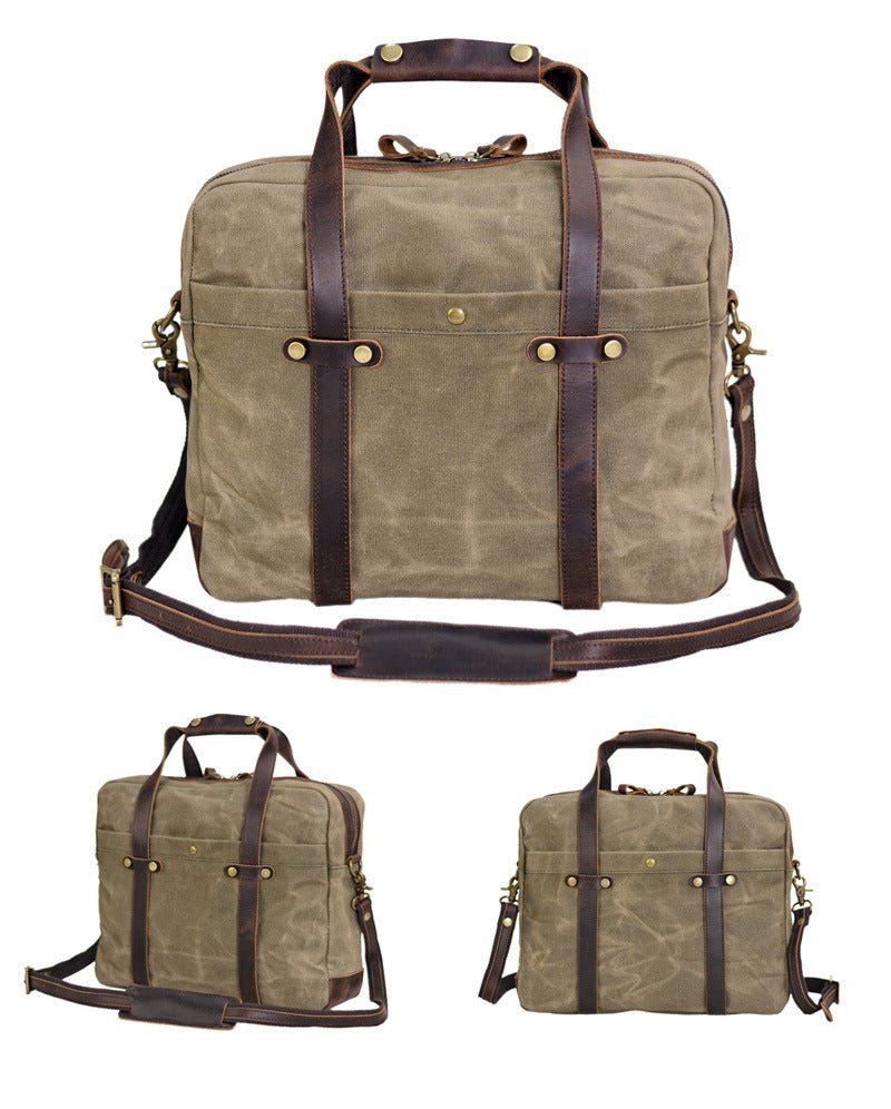 Waxed Canvas Messenger Bag – Leather Laptop & Crossbody Briefcase for Men - Image 6