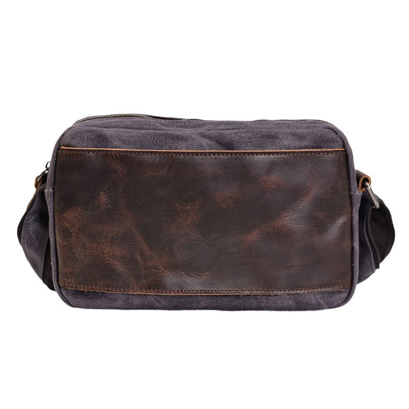 Waxed Canvas Messenger Bag with Full Grain Leather Vintage Crossbody Satchel - Image 4