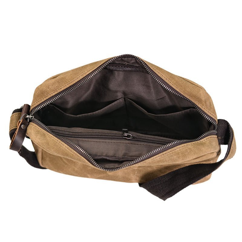 Waxed Canvas Messenger Bag with Full Grain Leather Vintage Crossbody Satchel - Image 5
